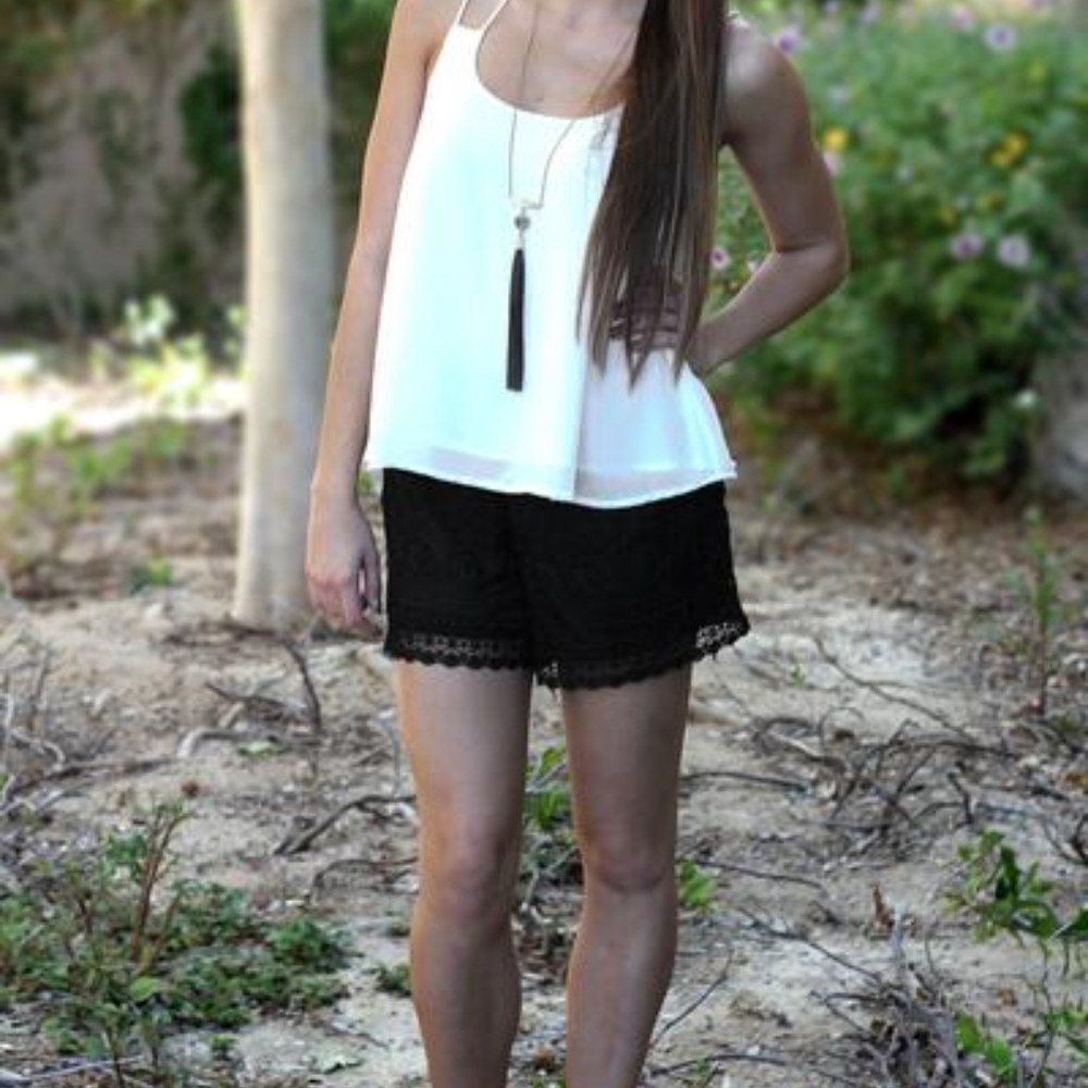 $23 ⬇️ Black Lace Lined Shorts with Elastic Waist - Picture 2 of 4